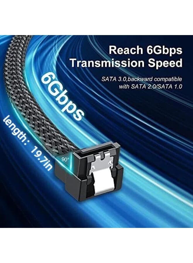 يُسلِّم 5 قطع من كابلات SATA III، كابل بيانات بزاوية قائمة 90 درجة بسرعة 6 جيجابت في الثانية لمحركات الأقراص الصلبة SSD، كابل SATA 3.0 مضفر من النايلون مع مزلاج قفل لمحركات الأقراص الصلبة SATA - Image 2