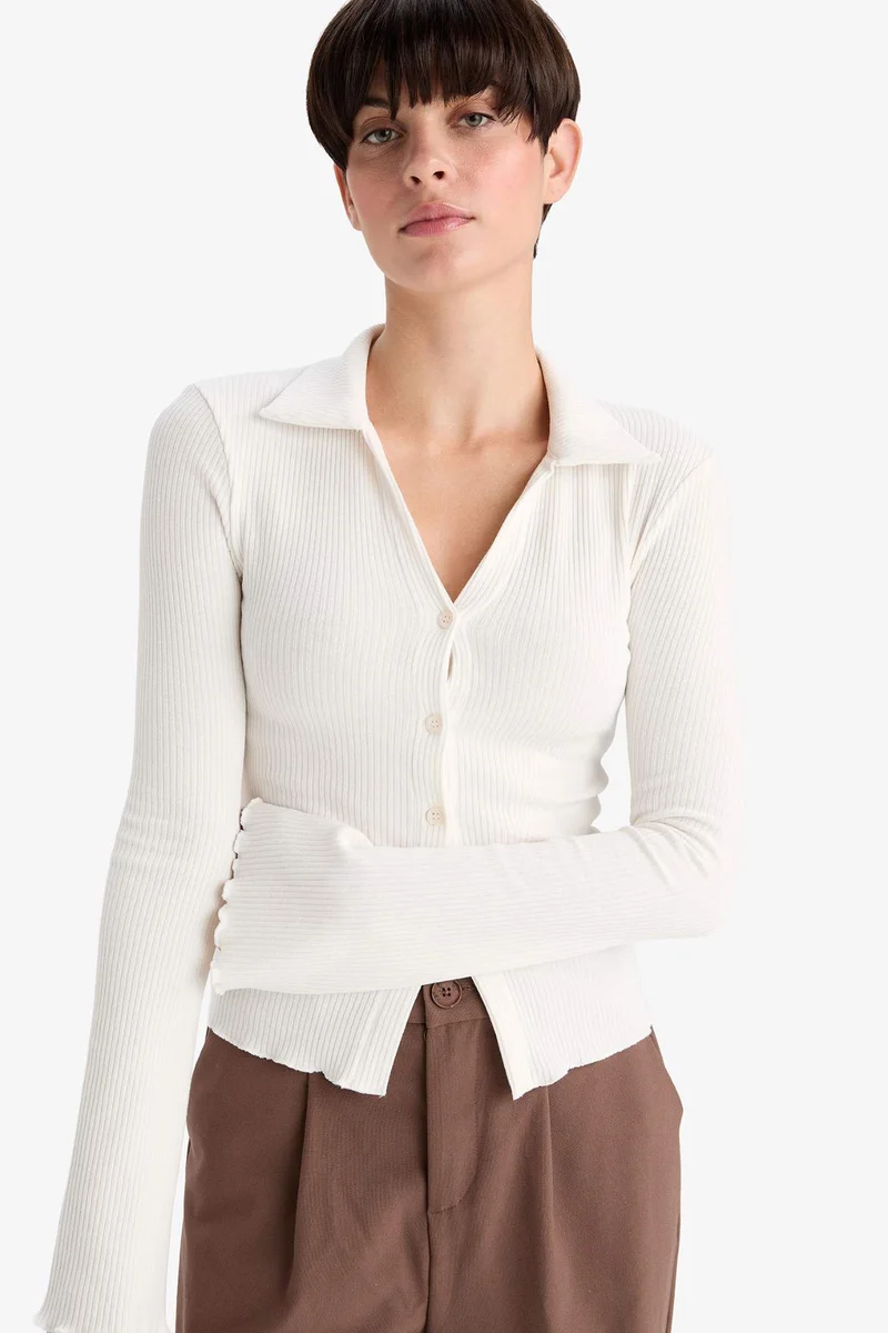 ديفاكتو Slim Fit Polo Collar Camisole Cardigan