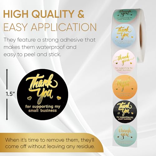 IBAKE 800 Thank You Stickers – 1.5" Round Labels (5 Designs, Multicolor) for Small Business, Packaging, Envelopes, Gift Bags, Bakery, Party Favors – Self-Adhesive Waterproof Thank You Sticker Roll - Image 5
