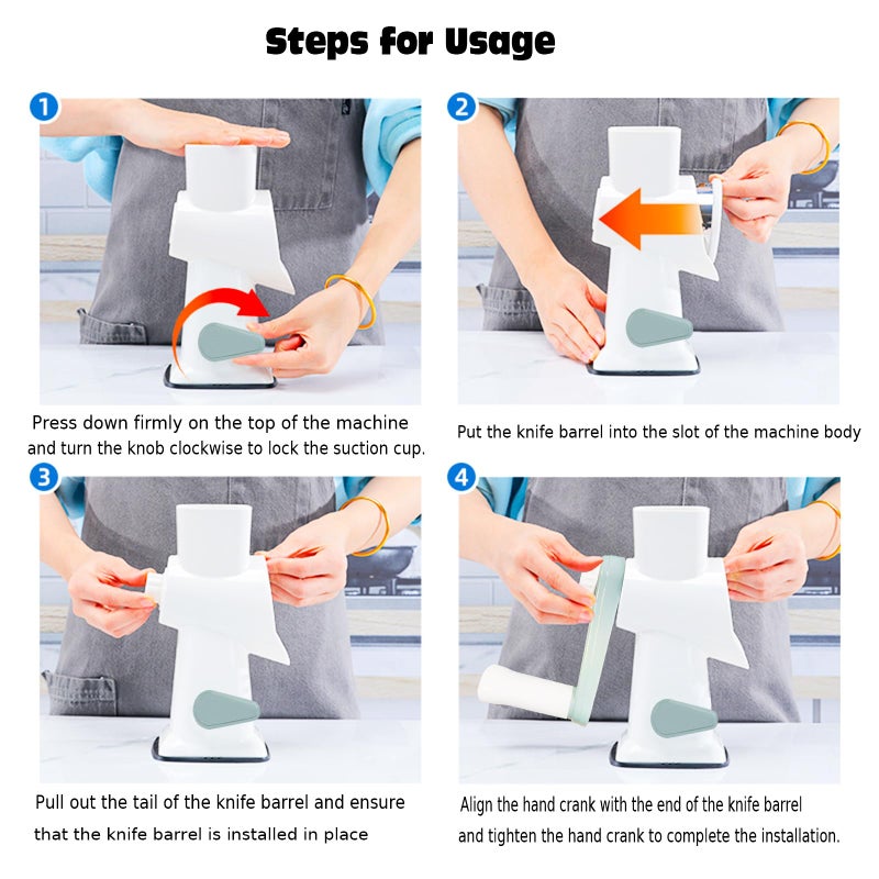 Dachenus Rotary Cheese Grater with Suction Base,Multifunctional Kitchen Tool for Shredding,Grating,Slicing-Cheese Shredder Includes Cleaning Brush & Non-Slip Handle-Ideal Kitchen Gift for Home Cooks(white) - Image 4