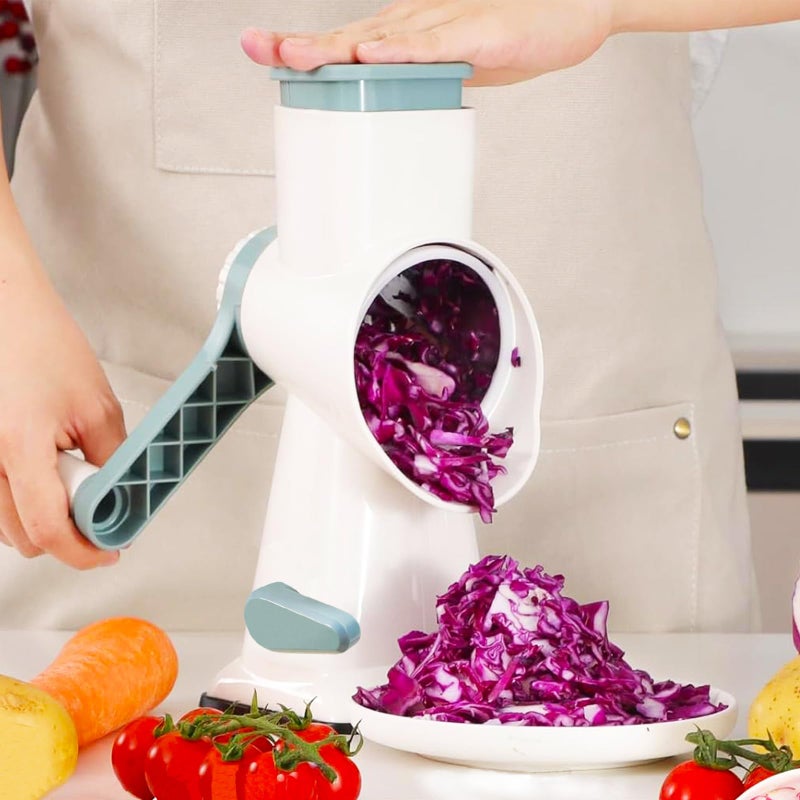 Dachenus Rotary Cheese Grater with Suction Base,Multifunctional Kitchen Tool for Shredding,Grating,Slicing-Cheese Shredder Includes Cleaning Brush & Non-Slip Handle-Ideal Kitchen Gift for Home Cooks(white) - Image 2