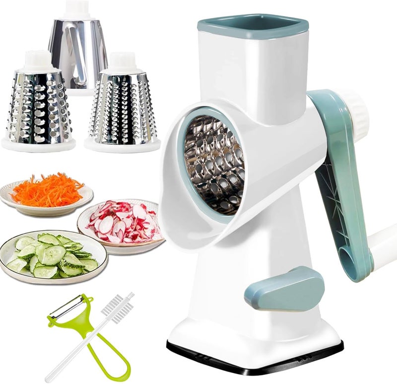 Dachenus Rotary Cheese Grater with Suction Base,Multifunctional Kitchen Tool for Shredding,Grating,Slicing-Cheese Shredder Includes Cleaning Brush & Non-Slip Handle-Ideal Kitchen Gift for Home Cooks(white) - Image 1