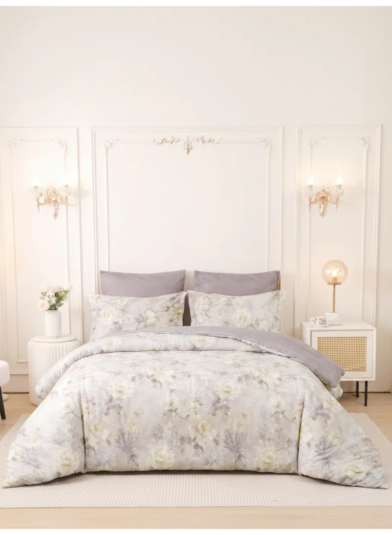 Donetella Printed Duvet Set, Queen Size Fits 180x200 cm - 4-Pcs Bed Set, Brushed Microfiber Fabric - 1 Duvet Cover, 1 Fitted Sheet, 1 Pillow Shams, 1 Pillowcases (Filler Not Included)