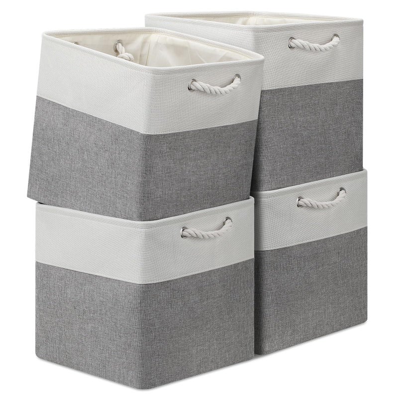 Posprica 13x13 Storage Cube Bins 4PackCollapsible Cube Storage Organizer for Closet Fabric Storage Box w Rope Handles Foldable Storage Baskets for Shelves ClothesCloset Organization  WhiteGray