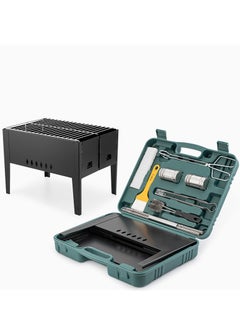 Generic Barbecue Grill Charcoal Grill Portable Folding BBQ Grill with Barbecue Tools Barbecue Desk Tabletop Outdoor Stainless Steel Smoker BBQ for Picnic Garden Terrace Camping Travel  - Image 1