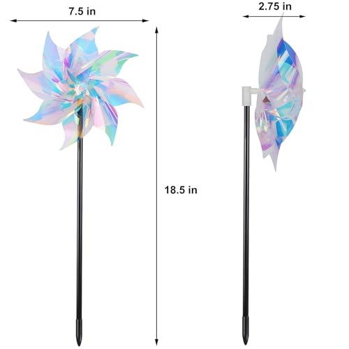 Hausse 10 Pack Reflective Pinwheels Wind Spinner, Extra Sparkly Pinwheel with Stakes, Bird Repellent Blinder Devices Deterrent to Scare Birds Away from Yard Patio Farm Garden, Transparent Rainbow - Image 3