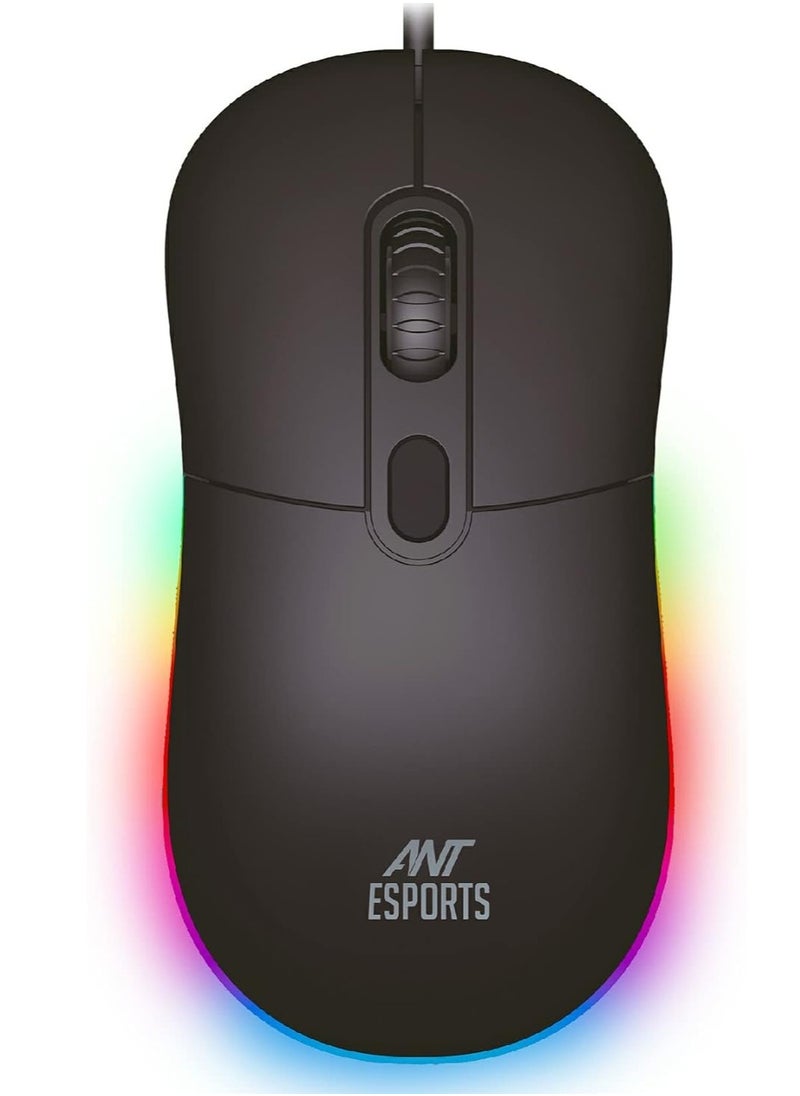 ANT الرياضات الإلكترونية فأرة ألعاب GM40 RGB سلكية | تصميم بسيط | مستشعر بصري 2400 DPI | قشرة ظهر سلحفاة مريحة | أضواء RGB هادئة  - Image 1