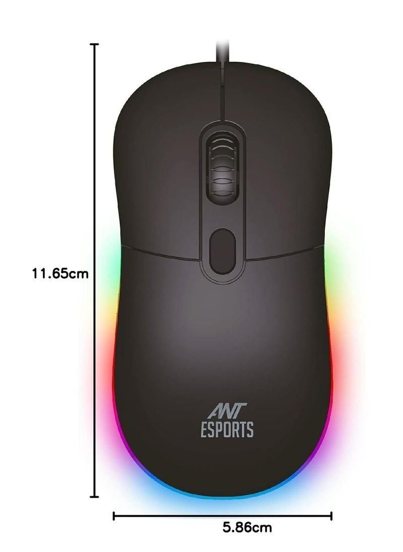 ANT Esports - GM40 RGB Wired Optical Gaming Mouse | Minimalist Design | 2400 DPI Optical Sensor | Ergonomic Turtle Back Shell | Sober RGB Lights - Image 1
