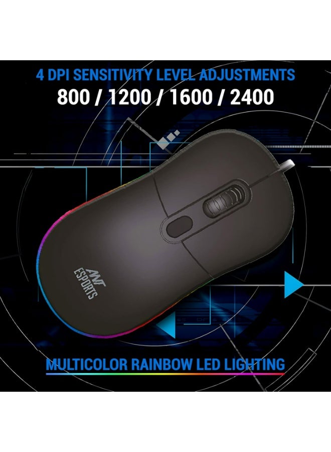 ANT Esports GM40 RGB Wired Optical Gaming Mouse | Minimalist Design | 2400 DPI Optical Sensor | Lightweight Ergonomic Turtle Back Shell | Sober RGB Lights | USB Optical Mouse for Laptop & PC Gaming - Image 3