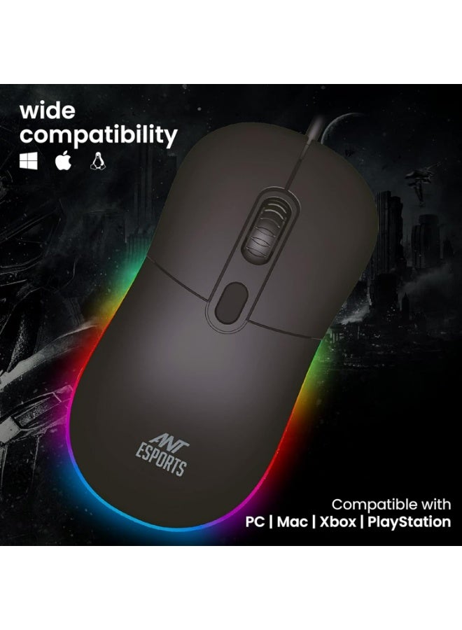 ANT Esports GM40 RGB Wired Optical Gaming Mouse | Minimalist Design | 2400 DPI Optical Sensor | Lightweight Ergonomic Turtle Back Shell | Sober RGB Lights | USB Optical Mouse for Laptop & PC Gaming - Image 4