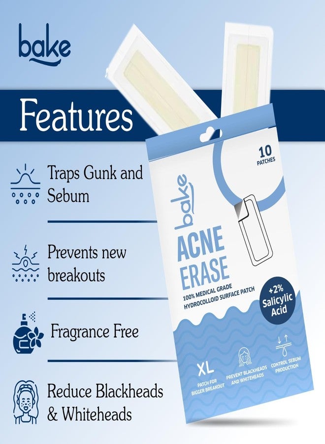 BAKE 2% Salicylic Acid Hydrocolloid Acne Absorbing (10 Patches) Surface Patch XL Pimple Patches for Blackheads Removal | Large Acne Erase Strips | Pore Cleansing & Reduces Whiteheads (10 Strips) - Image 2