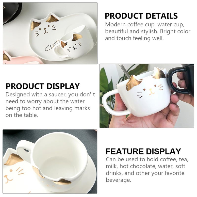 White Porcelain Cat Coffee Cup and Saucer Set 200Ml with Gold Trim for Home Entertaining - Image 3