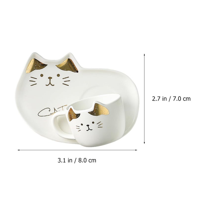 White Porcelain Cat Coffee Cup and Saucer Set 200Ml with Gold Trim for Home Entertaining - Image 5