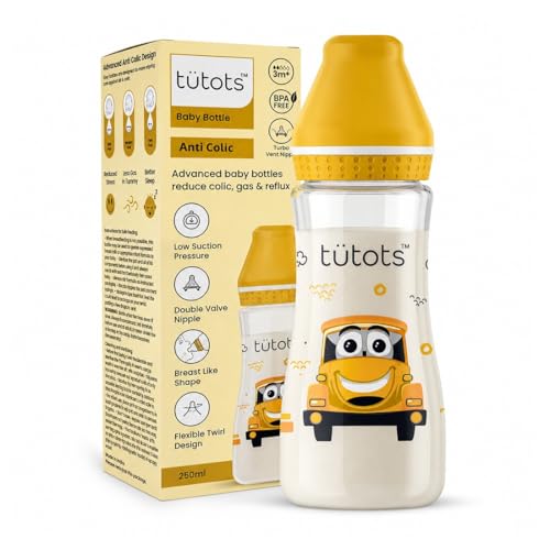 tütots Baby Feeding Bottle | AntiColic Feeding | BPA Free | Baby Feeding Bottle with Turbo Vent Nipple - 250 ml (Yellow) - Image 1