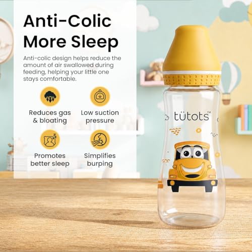 tütots Baby Feeding Bottle | AntiColic Feeding | BPA Free | Baby Feeding Bottle with Turbo Vent Nipple - 250 ml (Yellow) - Image 2