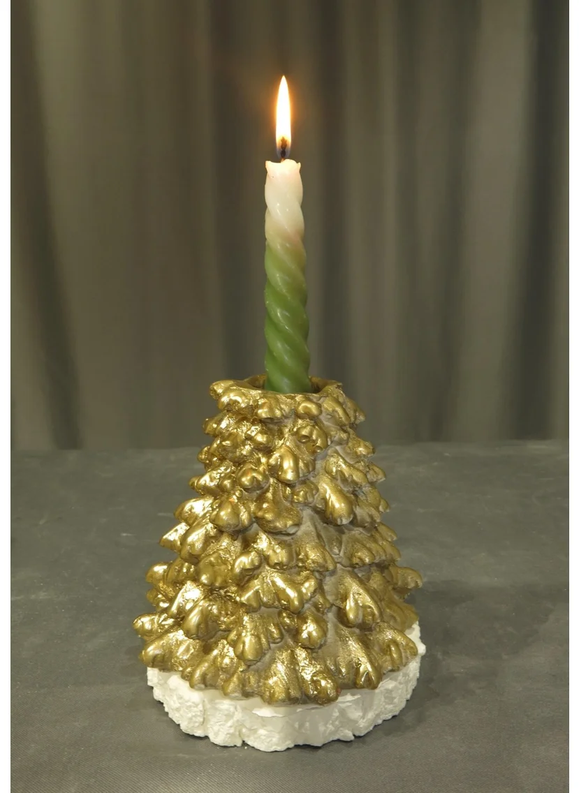 Missi Gold Pine Tree Candle Holder and Candle Set