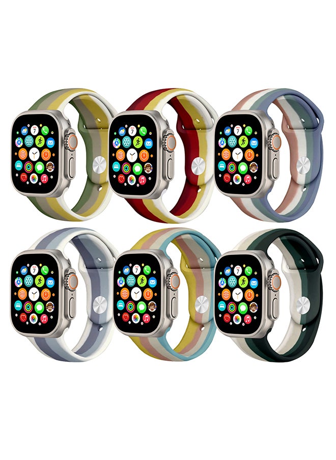 CATANES - 6 Pack For Apple Watch Band 49mm 45mm 44mm 42mm Stripe Silicone Replacement Band for iWatch Ultra2 Ultra Series 9/8/7/SE/6/5/4/3/2/1 - Image 1