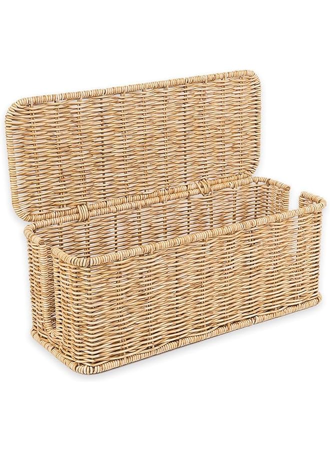 Handwoven Rattan Cable Management Box with Lid, 13" x 5.1" x 5.1", Natural, 2 Open Slots for Power Strip and Cords