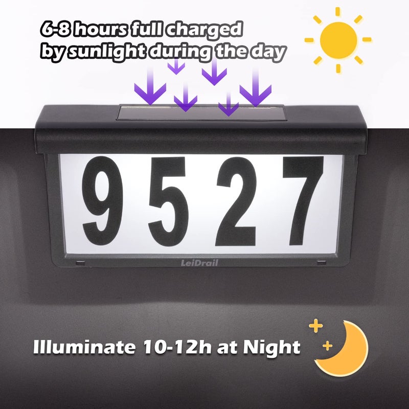 LeiDrail LeiDrail House Numbers Solar Powered Address Sign LED Illuminated Outdoor Metal Modern Plaque Waterproof for Outside House Yard Street  - Image 5