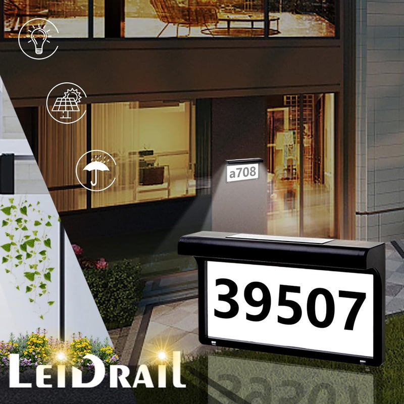 LeiDrail LeiDrail House Numbers Solar Powered Address Sign LED Illuminated Outdoor Metal Modern Plaque Waterproof for Outside House Yard Street  - Image 2