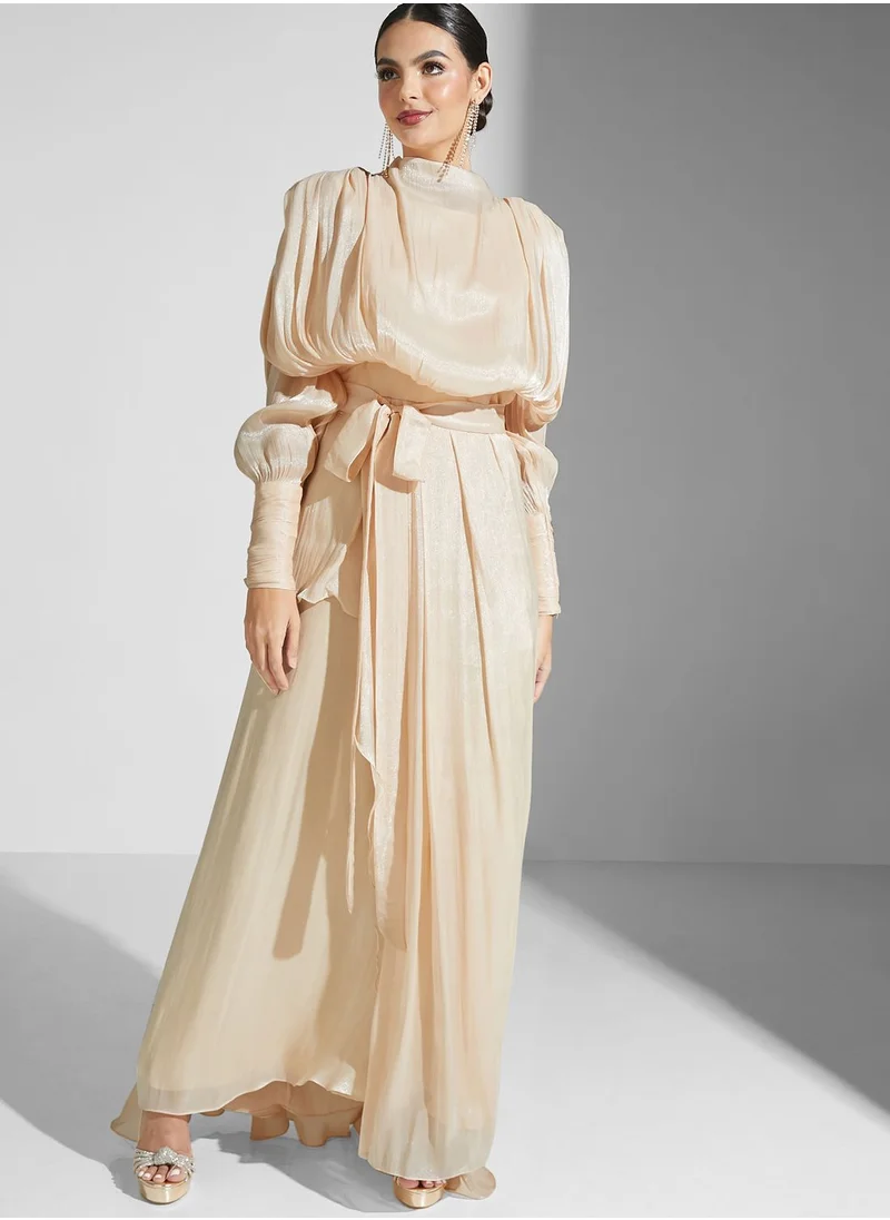 Namshi x Nour High Neck Shimmer Dress
