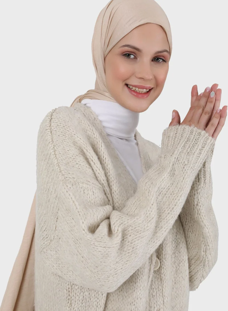 Benin by modanisa Button Detail V-Neck Knitted Cardigan