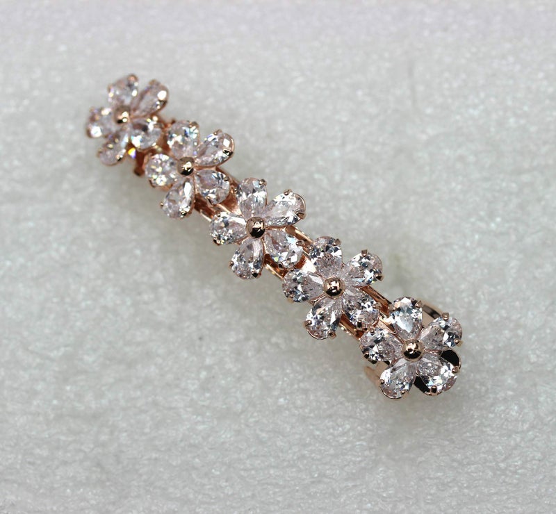 Faship Gorgeous Clear CZ Crystal Floral Small Hair Barrette Clip - Image 3