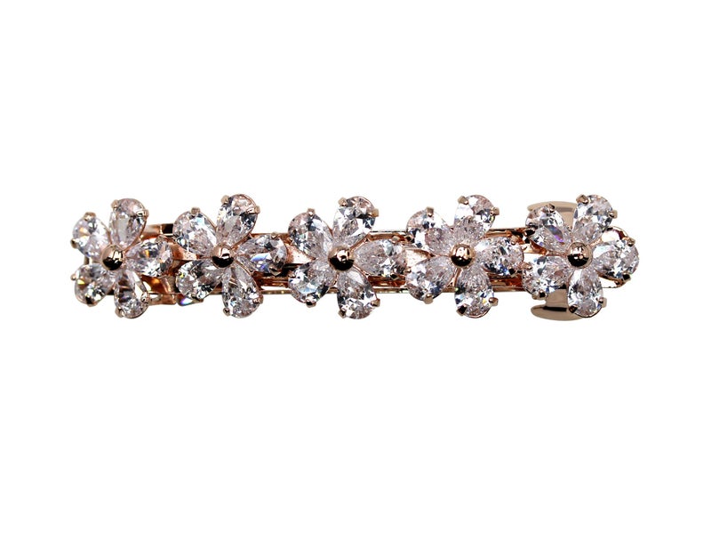 Faship Gorgeous Clear CZ Crystal Floral Small Hair Barrette Clip - Image 1