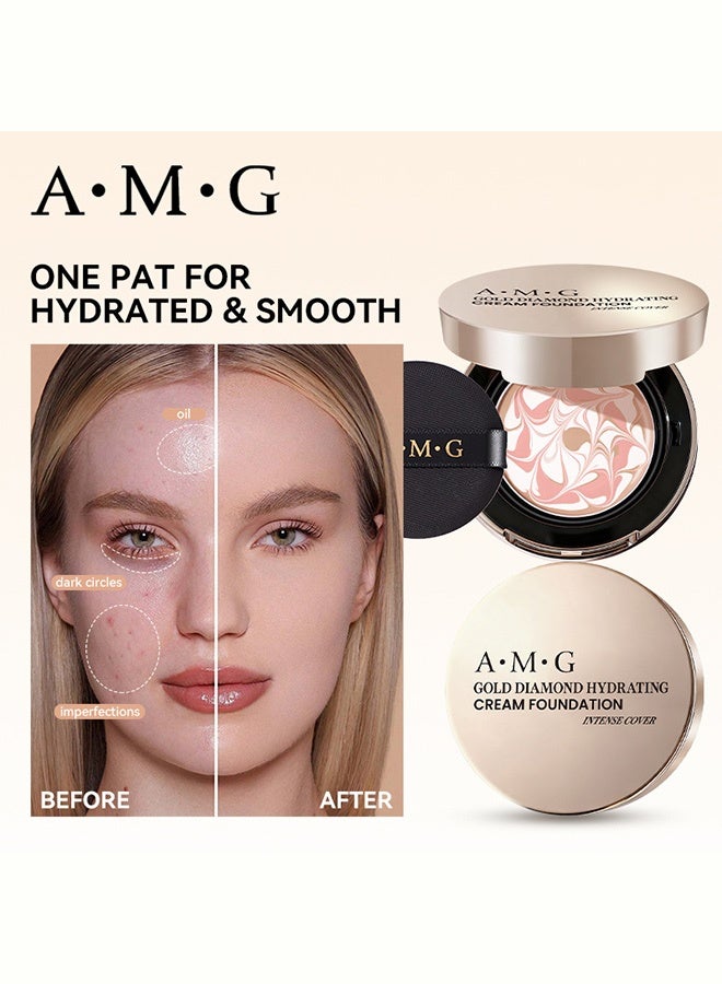 A.M.G Gold Diamond Hydrating Cream Foundation, Tri-color Marble Cushion Foundation, Long-Lasting Luminous Dewy Finish, Moisturizing Full Coverage Base Makeup with Puff 23#Natural - Image 3