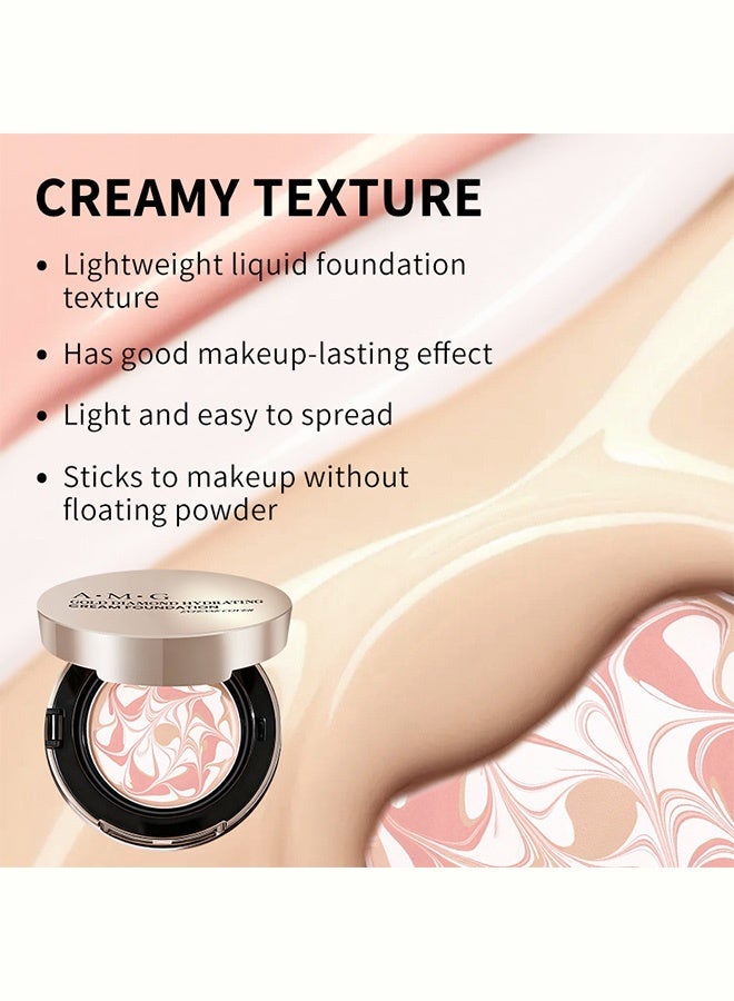 A.M.G Gold Diamond Hydrating Cream Foundation, Tri-color Marble Cushion Foundation, Long-Lasting Luminous Dewy Finish, Moisturizing Full Coverage Base Makeup with Puff 23#Natural - Image 5