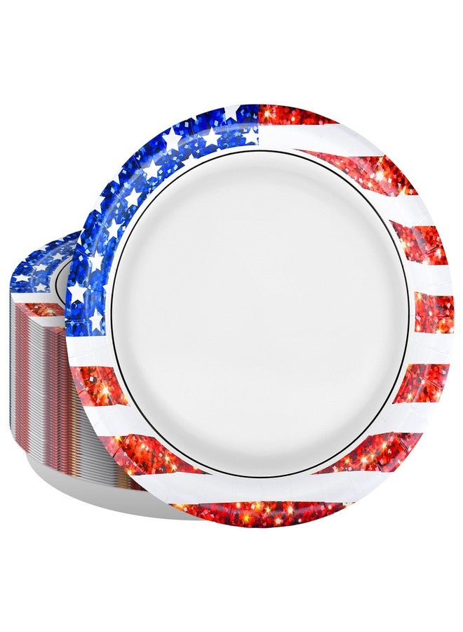 PhyLence 50 Pcs 4th of July Plates, 9 x 11 Inch Oval Patriotic Paper Plates with American Flag Stars and Stripes Design for Independence Day BBQ Party - Image 1