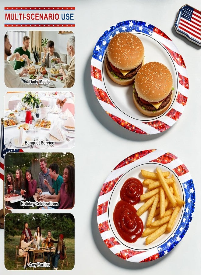 PhyLence 50 Pcs 4th of July Plates, 9 x 11 Inch Oval Patriotic Paper Plates with American Flag Stars and Stripes Design for Independence Day BBQ Party - Image 4