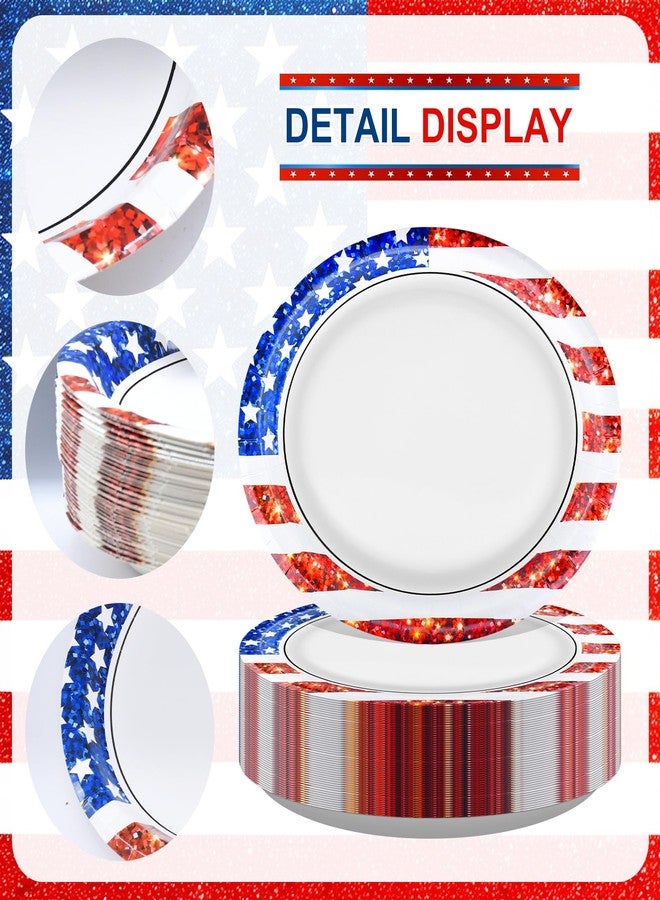 PhyLence 50 Pcs 4th of July Plates, 9 x 11 Inch Oval Patriotic Paper Plates with American Flag Stars and Stripes Design for Independence Day BBQ Party - Image 3
