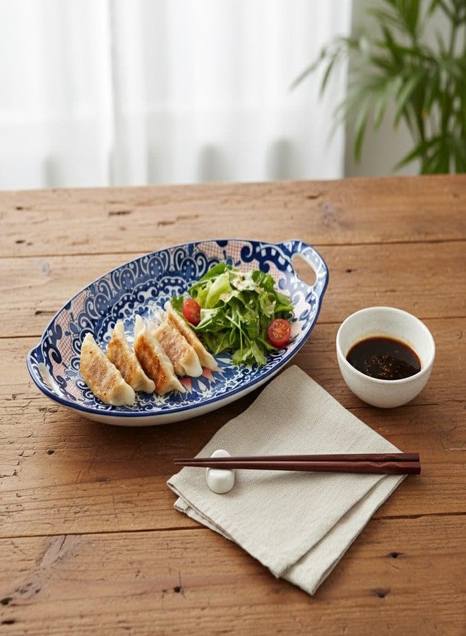 Femora Ceramic Serving Platter with Handles | Blue Mandala Print Microwave & Dishwasher Safe Serveware | Ideal for Gifting, Serving Snacks, Appetizers, Salads, Starters & Noodles - Image 2