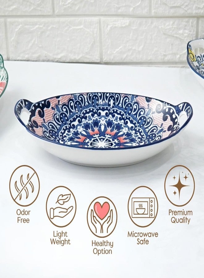 Femora Ceramic Serving Platter with Handles | Blue Mandala Print Microwave & Dishwasher Safe Serveware | Ideal for Gifting, Serving Snacks, Appetizers, Salads, Starters & Noodles - Image 3