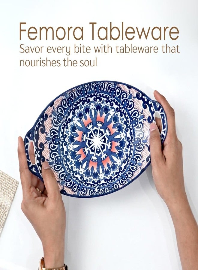 Femora Ceramic Serving Platter with Handles | Blue Mandala Print Microwave & Dishwasher Safe Serveware | Ideal for Gifting, Serving Snacks, Appetizers, Salads, Starters & Noodles - Image 5