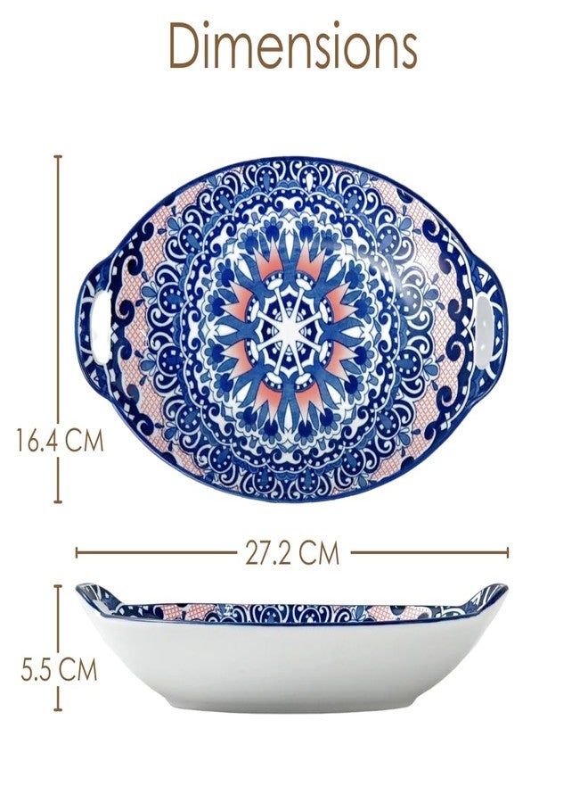 Femora Ceramic Serving Platter with Handles | Blue Mandala Print Microwave & Dishwasher Safe Serveware | Ideal for Gifting, Serving Snacks, Appetizers, Salads, Starters & Noodles - Image 4
