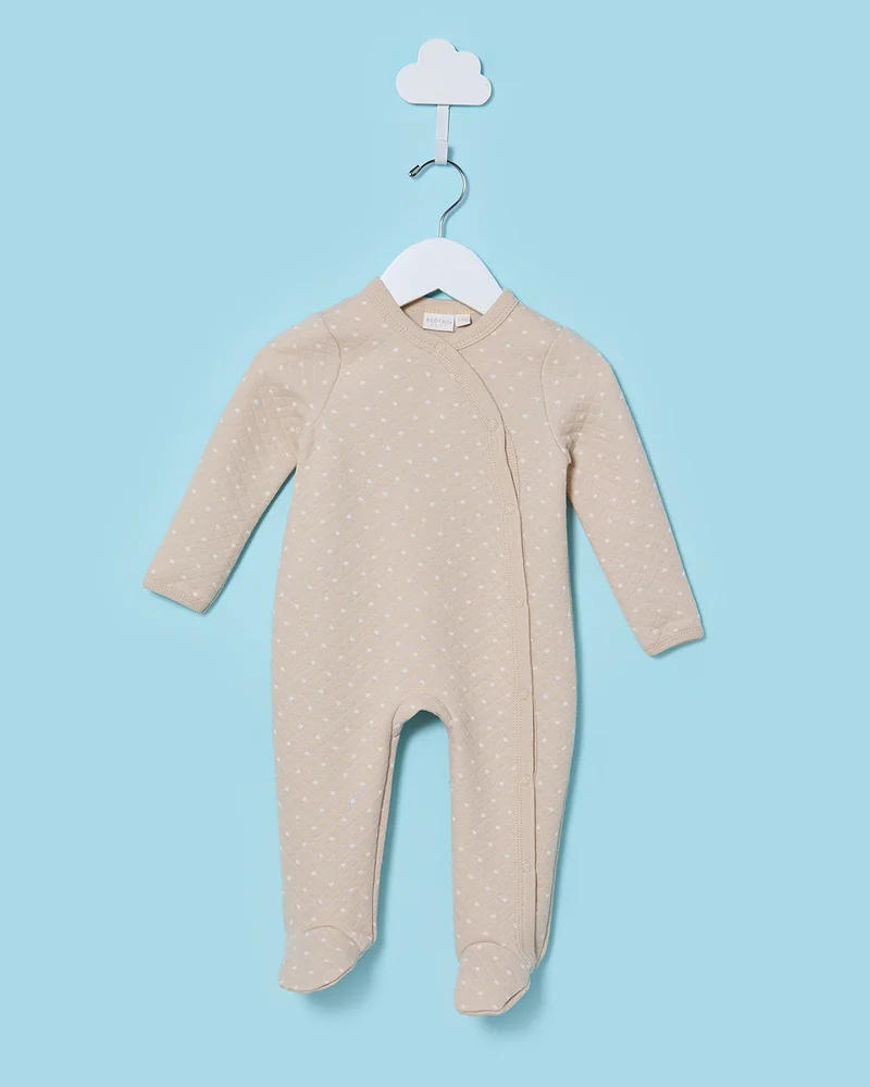Redtag Baby Beige And White Jacquard Sleepsuit Set (2 Piece)