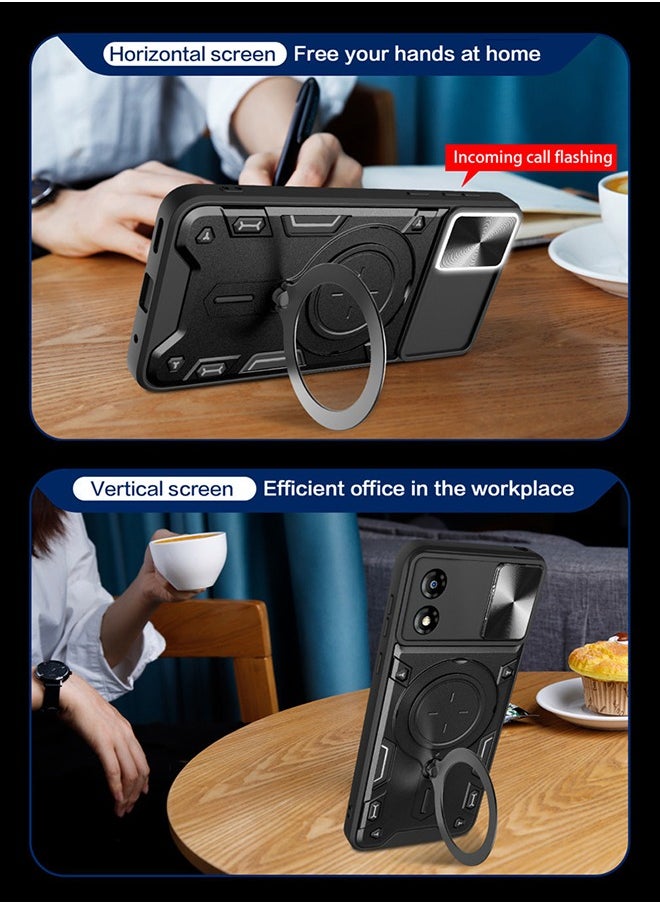 Fazza Armor Case for Motorola Moto G54 5G 6.5-inch, Lens Sliding Phone Cover with Magnetic Coil Bracket for Motorola Moto G54 5G (Black)  - Image 4