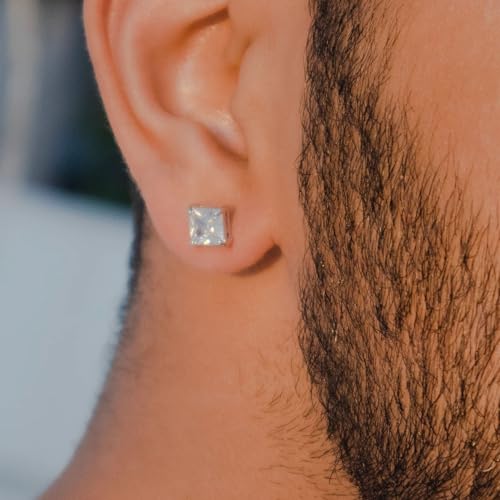 VAMA FASHIONS 18K Silver-Plated Trendy Square-Cut Minimalist Barbell Stud Earring with Brilliant CZ Stone Sleek Design Ear Stud For Mens - Image 4