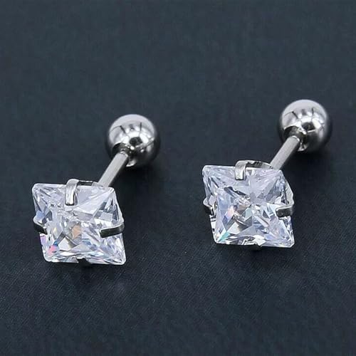VAMA FASHIONS 18K Silver-Plated Trendy Square-Cut Minimalist Barbell Stud Earring with Brilliant CZ Stone Sleek Design Ear Stud For Mens - Image 2