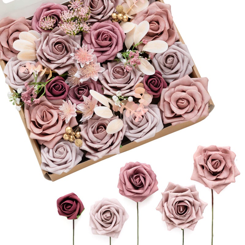 Ling's moment Lings Moment Elegant Dusty Rose Artificial Flowers for DIY Wedding Bouquets Centerpieces Arrangements Party Baby Shower Home Decorations 