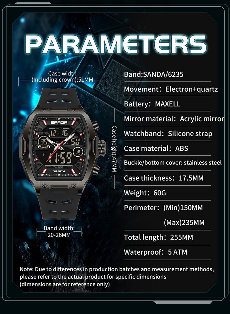 Sanda Men Electronic Watch Big Dial Sports LED Analog Digital Dual Display Man Wristwatch - Image 4