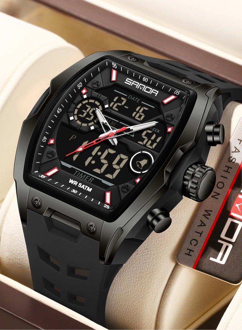 Sanda Men Electronic Watch Big Dial Sports LED Analog Digital Dual Display Man Wristwatch - Image 2