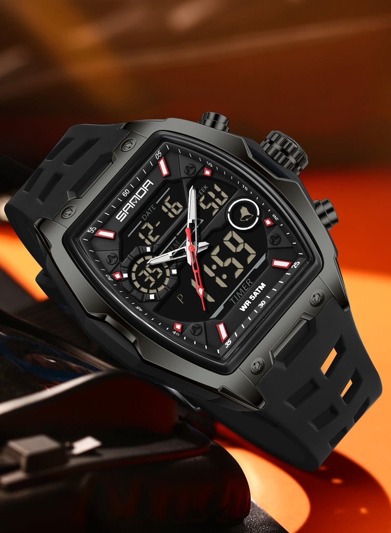 Sanda Men Electronic Watch Big Dial Sports LED Analog Digital Dual Display Man Wristwatch - Image 1