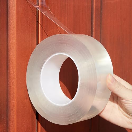 HSTECH Transparent Window Weather Sealing Tape, 2IN x 16FT, Clear Window Draft Isolation Sealing Film Tape for Door Draft Stopper Adhesive Tape, Doors Windows and Shower Glass Gaps - Image 1