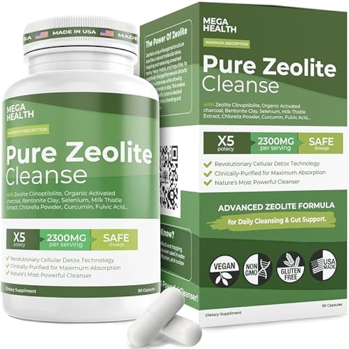 MEGA HEALTH 2300 ملغ من زيو لايت النقي – تنظيف كليوبتيلوليت الفائق الدقة، الفحم النشط وطين البنتونيت – تنظيف الكبد والأمعاء، طرد السموم، الهضم، أقصى امتصاص، 90 كبسولة نباتية - Image 1