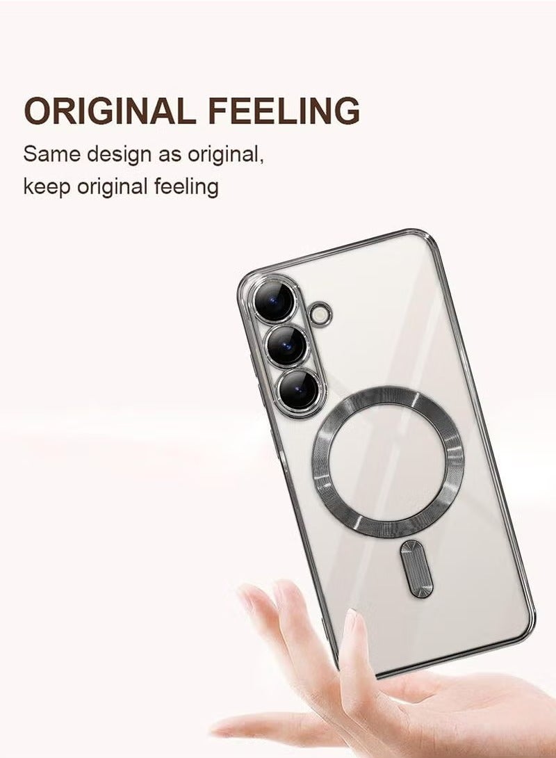 TIGER Samsung Galaxy S25 5G 2025 MagSafe PU Leather Luxury Plating Case Cover – Clear/Black Protective Back Case with Shockproof Slim Fit Design, Raised Lips for Camera Safety, Wireless Charging Compatible, and Premium Metallic Frame Aesthetic - Image 3