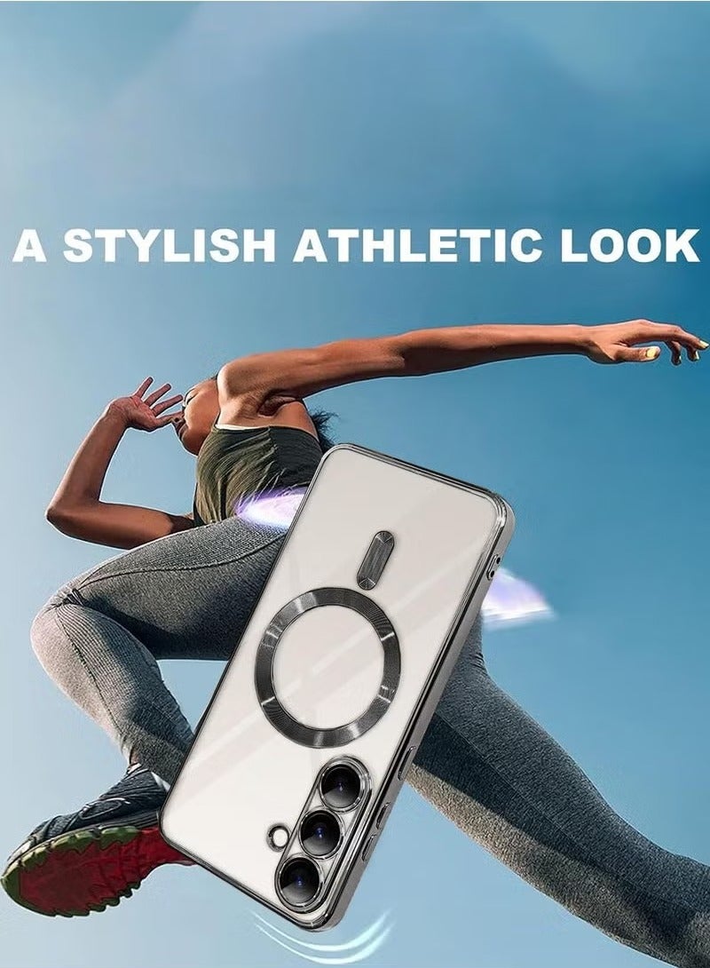 TIGER Samsung Galaxy S25 5G 2025 MagSafe PU Leather Luxury Plating Case Cover – Clear/Black Protective Back Case with Shockproof Slim Fit Design, Raised Lips for Camera Safety, Wireless Charging Compatible, and Premium Metallic Frame Aesthetic - Image 4