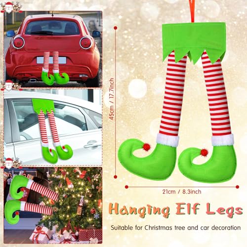 Frienda 2 Pieces Car Reindeer Antler Kit Christmas Decorations with LED Lights Hanging Santa Claus Legs and Deer Nose Star Candy Canes Auto Accessories for Christmas Car DecorationsStriped Style - Image 3